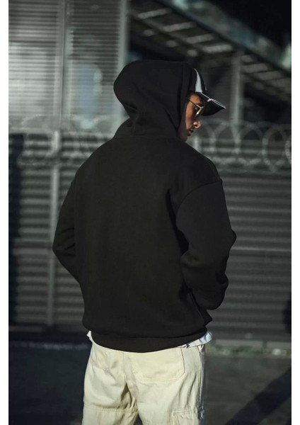 Üç Iplik Penye Kapşonlu Basic Sweatshirt - Siyah