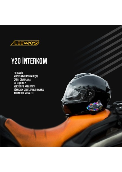Y20 Bt5.3 Motosiklet Kask Kulaklık Intercom Işıklı Motorsiklet Interkom