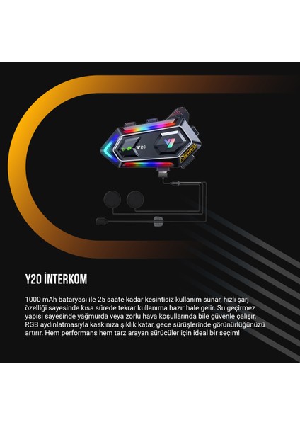 Y20 Bt5.3 Motosiklet Kask Kulaklık Intercom Işıklı Motorsiklet Interkom