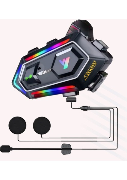 Y20 Max Motorsiklet Intercom Su Geçirmez Kask 2 Kişi Telsiz Bağlantılı Intercom Rgb Intercom
