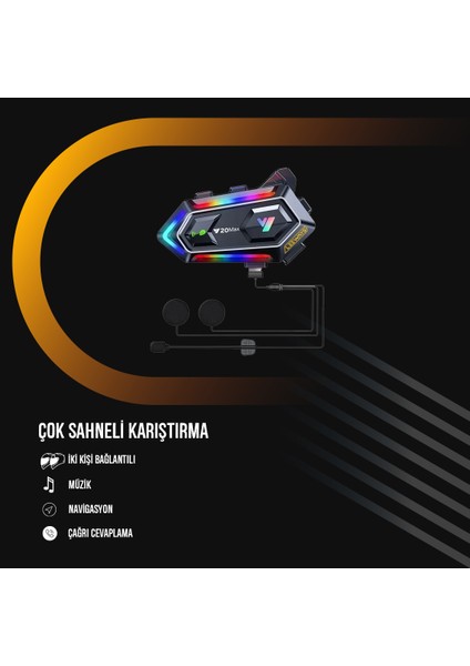 Y20 Max Motorsiklet Intercom Su Geçirmez Kask 2 Kişi Telsiz Bağlantılı Intercom Rgb Intercom