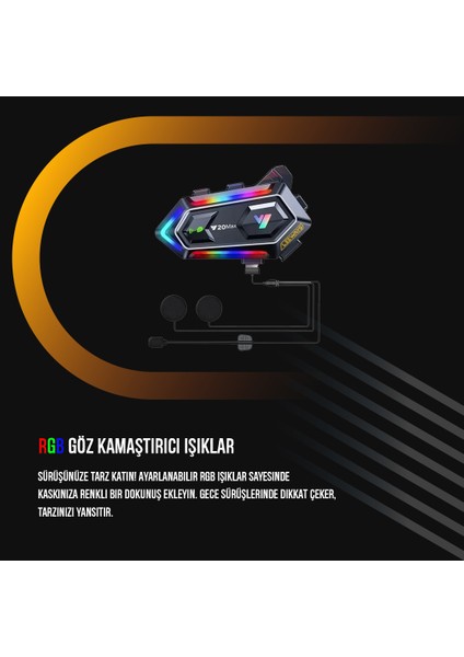 Y20 Max Motorsiklet Intercom Su Geçirmez Kask 2 Kişi Telsiz Bağlantılı Intercom Rgb Intercom