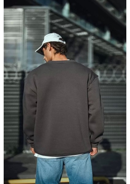 Kışlık Bisiklet Yaka Üç Iplik Basic Sweatshirt - Antrasit
