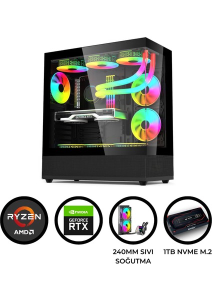 OZN97 Ryzen 5 5600X 32GB 1tb M.2 Nvme Rtx 4060 8gb 240MM Sıvı Soğutma Oyuncu Masaüstü Bilgisayarı