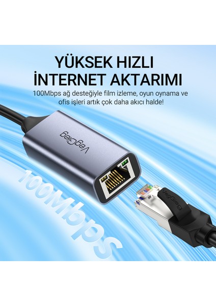 Veggieg USB 2.0 100MBPS RJ45 Lan Ethernet Internet Çevirici Dönüştürücü