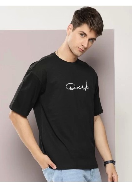 Erkek Baskılı Oversize T-Shirt - Siyah
