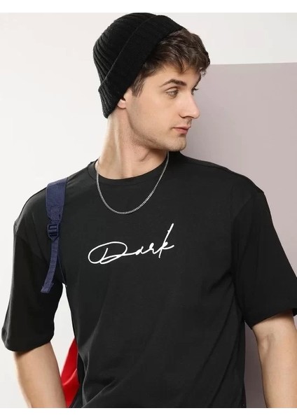 Erkek Baskılı Oversize T-Shirt - Siyah