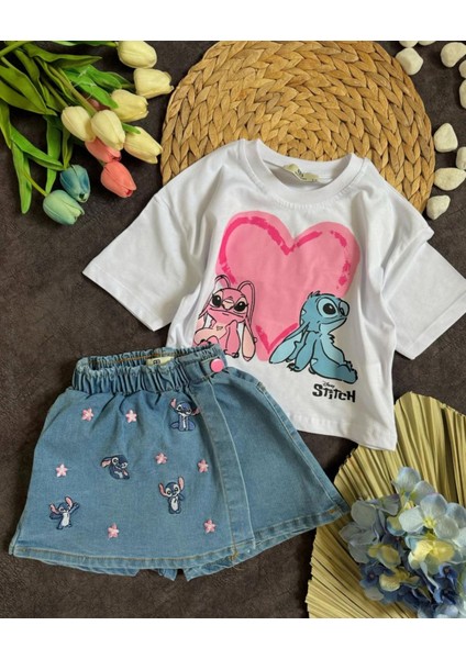 Stitch Şort Etek 2'li Kız Takım