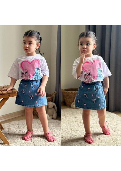 Stitch Şort Etek 2'li Kız Takım