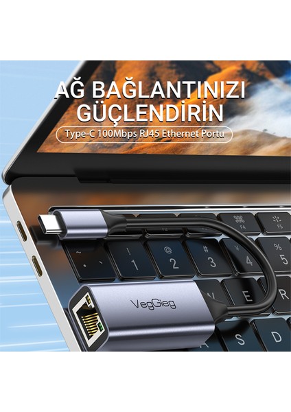 USB Type-C 100MBPS RJ45 Lan Ethernet Internet Çevirici Dönüştürücü