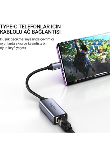 USB Type-C 100MBPS RJ45 Lan Ethernet Internet Çevirici Dönüştürücü