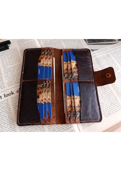 Kesimden Dikime Tamamen El Emeği Deri Cüzdan 12 Kart 2 Banknot Alanı (19.4cm*8,5cm) Pln5