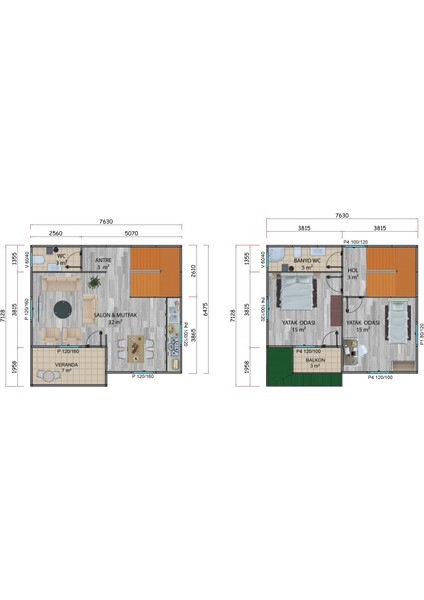 100 M2 Prefabrik Ev Çift Katlı