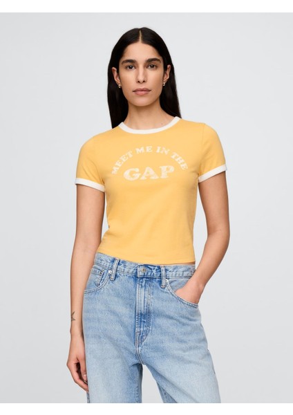 Kadın Sarı Gap Logo Crop T-Shirt