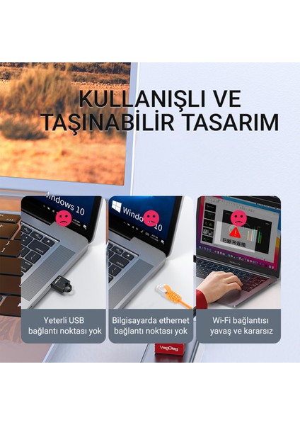 USB 2.0 To 100MBPS Ethernet Çevirici ve 3 Portlu USB Hub Çoklayıcı