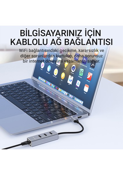 USB 2.0 To 100MBPS Ethernet Çevirici ve 3 Portlu USB Hub Çoklayıcı
