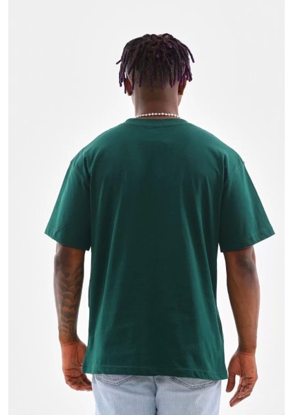Oversize Düz Bisiklet Yaka T-Shirt - Koyu Yeşili fırsatları