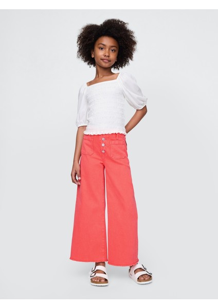 Kız Çocuk Kırmızı High Rise Stride Wide-Leg Jean Pantolon