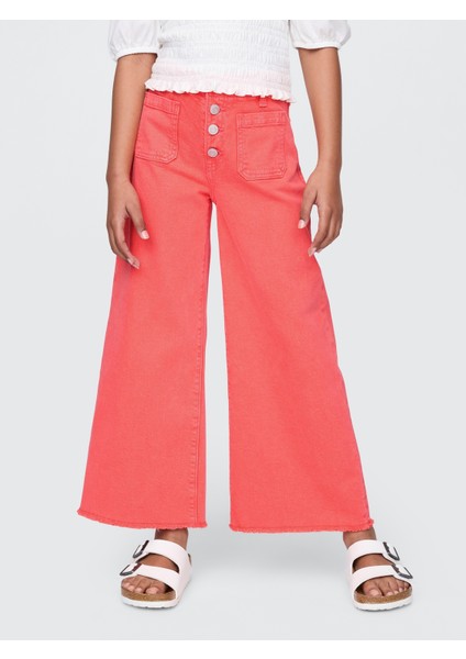 Kız Çocuk Kırmızı High Rise Stride Wide-Leg Jean Pantolon fırsatları