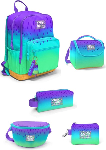 Mor Lila Renk Geçişli 5'Li Okul Çanta Seti 5set23637