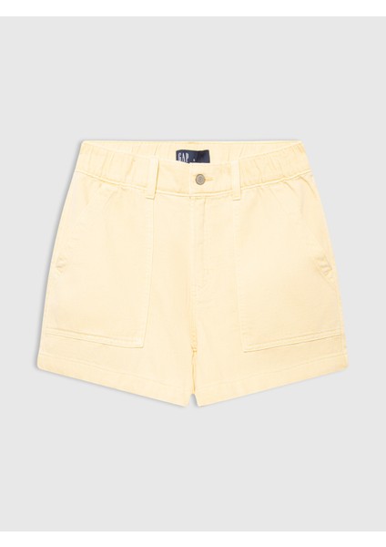 Kadın Sarı Renkli Denim Şort