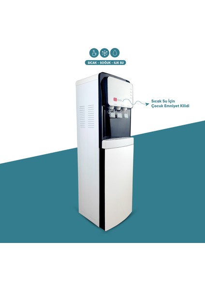 Sıcak Soğuk Ilık 3 Musluklu Tam Boy Arıtmalı Su Sebili - Siyah Beyaz Renk -Ideal Mağaza fiyatları
