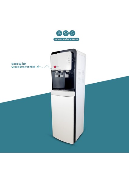 Sıcak Soğuk Ilık 3 Musluklu Tam Boy Arıtmalı Su Sebili - Siyah Beyaz Renk -Ideal Mağaza modelleri
