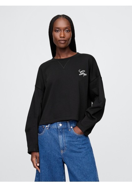 Kadın Siyah Vintagesoft Oversized Gap Logo Sweatshirt