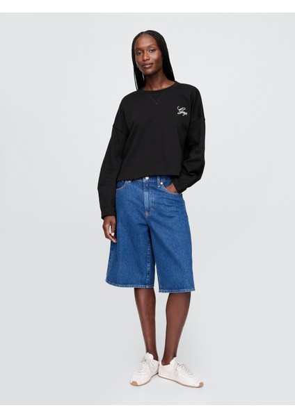 Kadın Siyah Vintagesoft Oversized Gap Logo Sweatshirt
