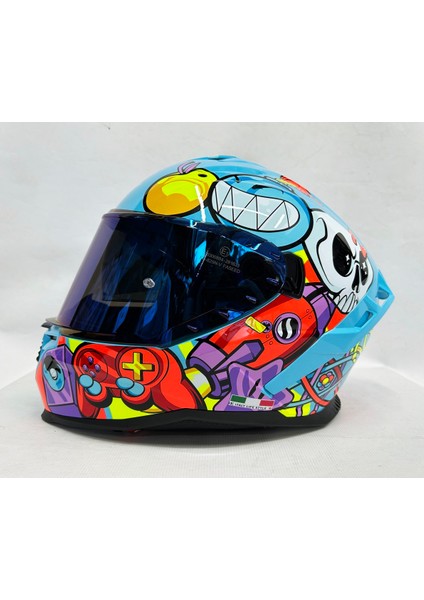 Sw 867 Gamer Gloss Renkli Camlı Iç Güneş Vizörlü Kapalı Kask