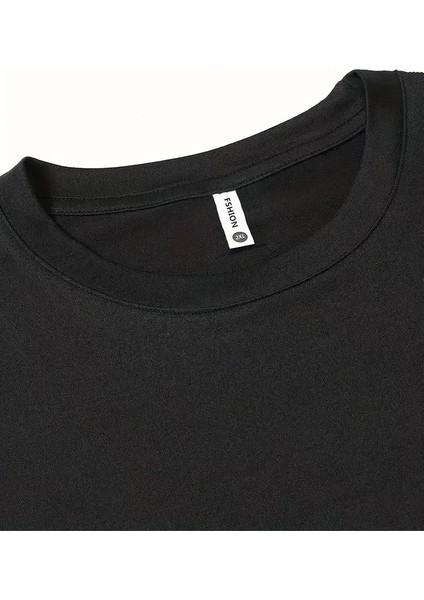 Baskılı Oversize Bisiklet Yaka T-Shirt - Siyah indirimleri