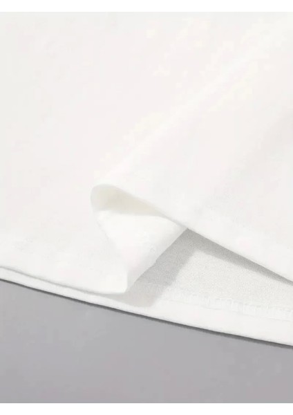 Uçak Baskılı Oversize Bisiklet Yaka T-Shirt - Beyaz