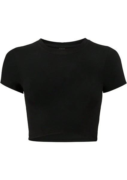 Kadın Baskısız Basic Crop T-Shirt Siyah