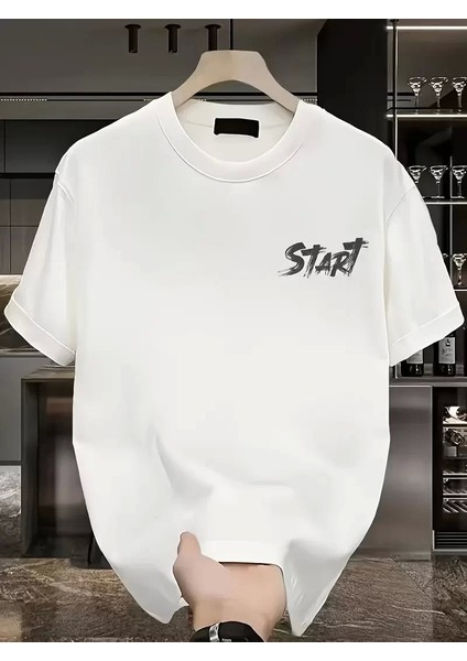Start All Over Baskılı Oversize Bisiklet Yaka T-Shirt - Beyaz fiyatları