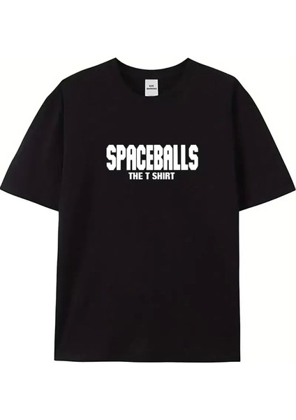 Spaceballs Erkek Baskılı Oversize Bisiklet Yaka T-Shirt - Siyah