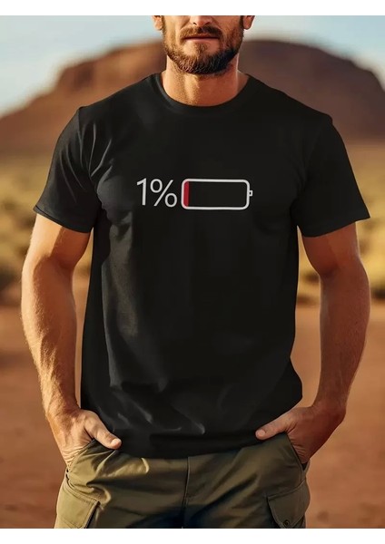 Sarj %1 Baskılı Oversize Bisiklet Yaka T-Shirt - Siyah