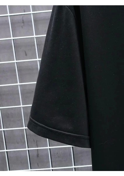 Futre Baskılı Oversize Bisiklet Yaka T-Shirt - Siyah
