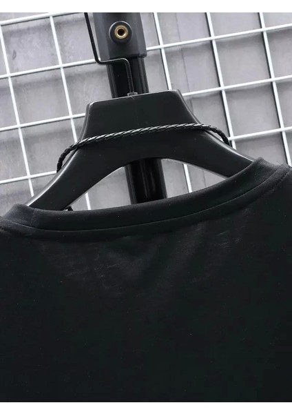 Futre Baskılı Oversize Bisiklet Yaka T-Shirt - Siyah