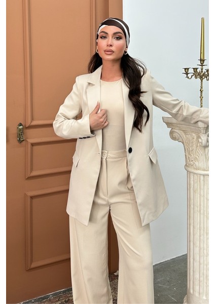 Kadın Blazer Ceket Rahat Kalıp Astarlı Tek Düğmeli Ceket