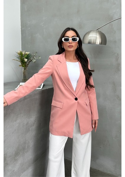 Kadın Blazer Ceket Rahat Kalıp Astarlı Tek Düğmeli Ceket