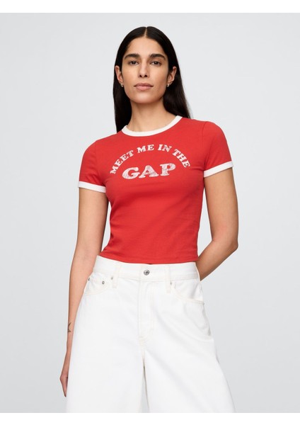 Kadın Kırmızı Gap Logo Crop T-Shirt