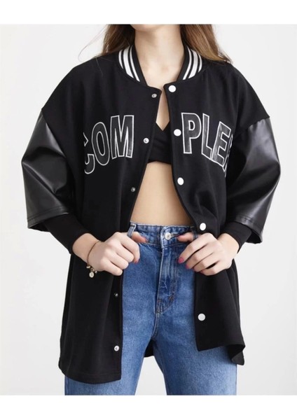 Kadın Complex Kolej Oversize T-Shirt - Siyah