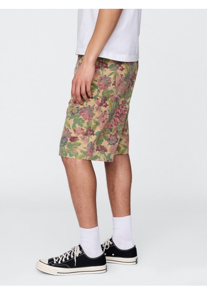 Erkek Çok Renkli Çiçek Desenli Kanvas Şort indirimleri