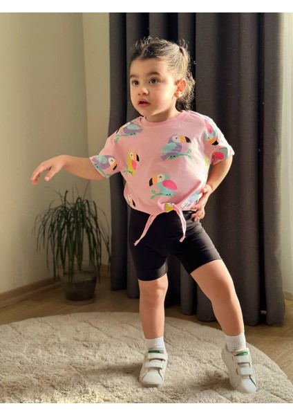 Papağan Baskılı Tayt Şort Kız Çocuk Alt Üst Takım