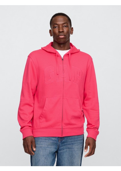 Erkek Pembe Gap Logo Fermuarlı Havlu Kumaş Sweatshirt
