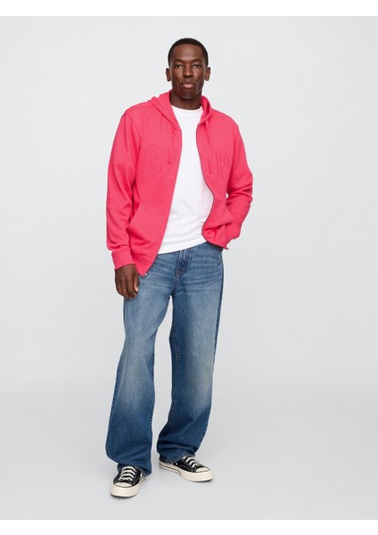 Erkek Pembe Gap Logo Fermuarlı Havlu Kumaş Sweatshirt