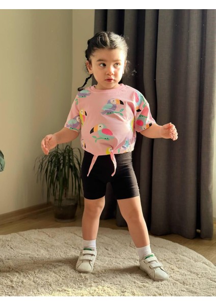 Papağan Baskılı Tayt Şort Kız Çocuk Alt Üst Takım