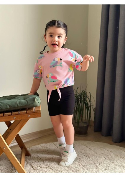 Papağan Baskılı Tayt Şort Kız Çocuk Alt Üst Takım