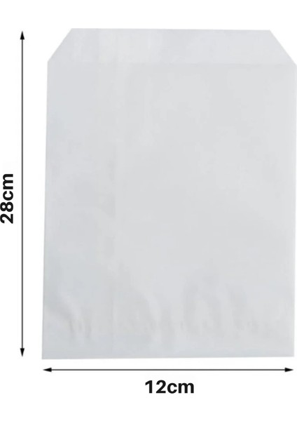 Kraft Körüklü Beyaz Yağlı Kese, V Taban Butik Hediye Paketi, Ambalaj Kağıt Poşeti, 12X28CM, 100 Adet