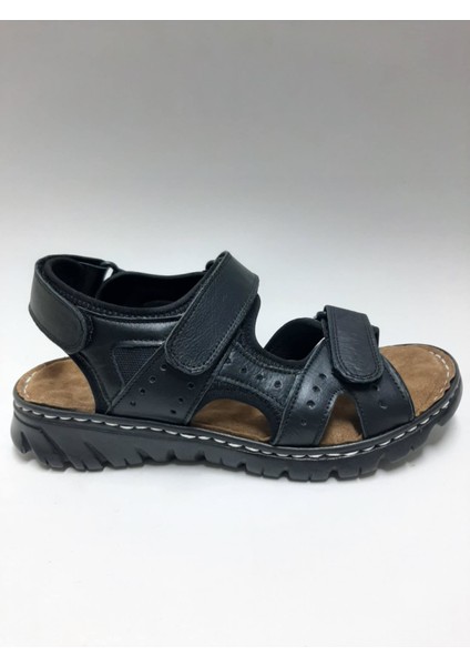 Deri Siyah Cırtlı Rahat Taban Erkek Sandalet C-9805184